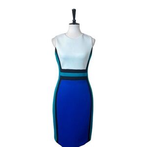 Calvin Klein Blue and Green Sleeveless Sheath Dress